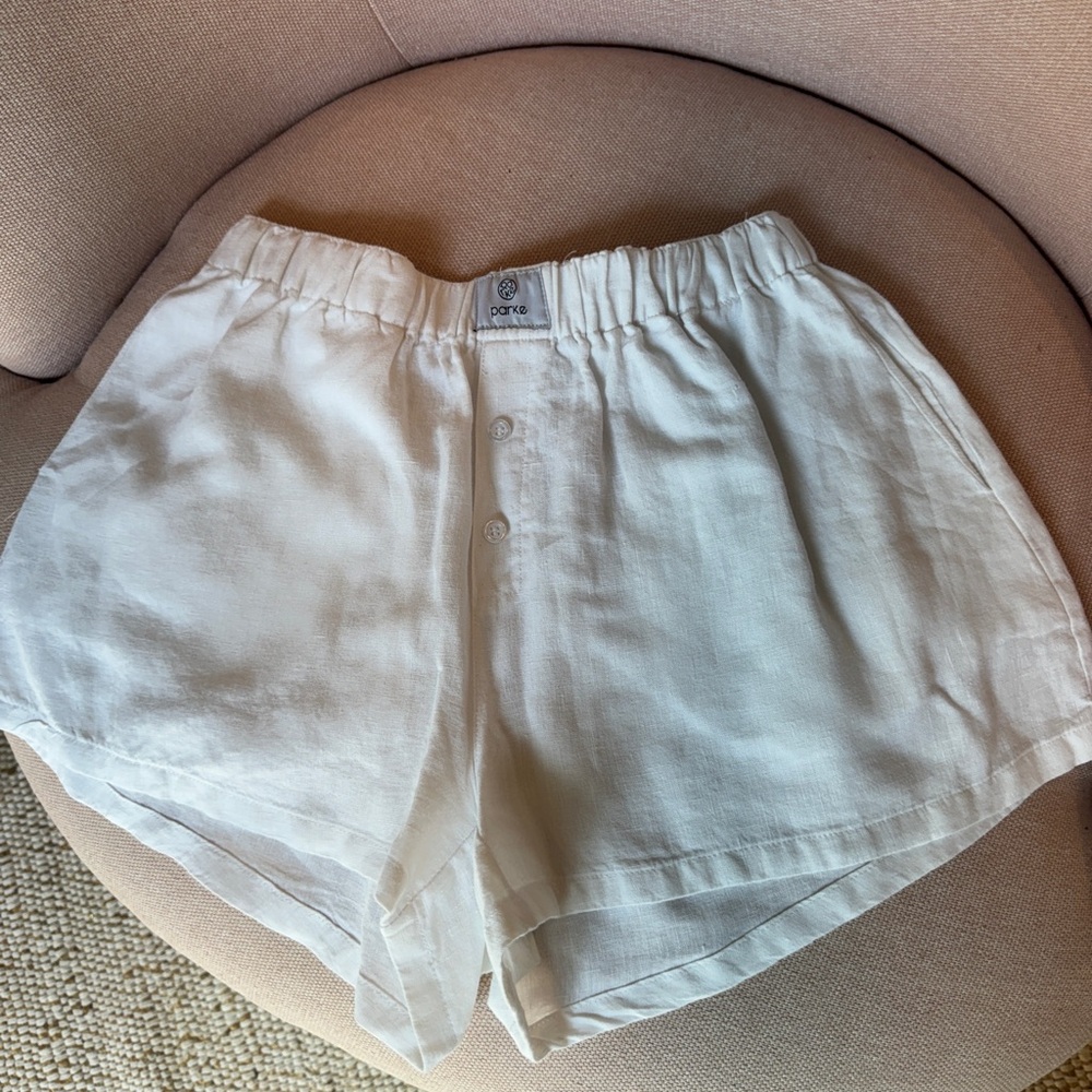 Parke White Linen Boxer Shorts